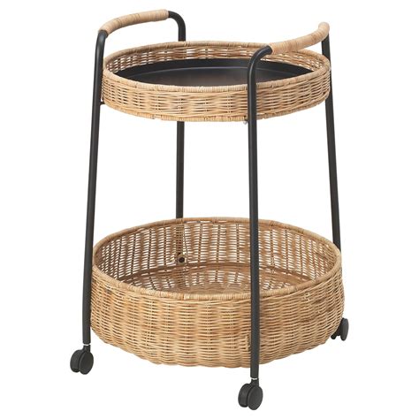 LUBBAN Trolley table with storage, rattan/anthracite   IKEA