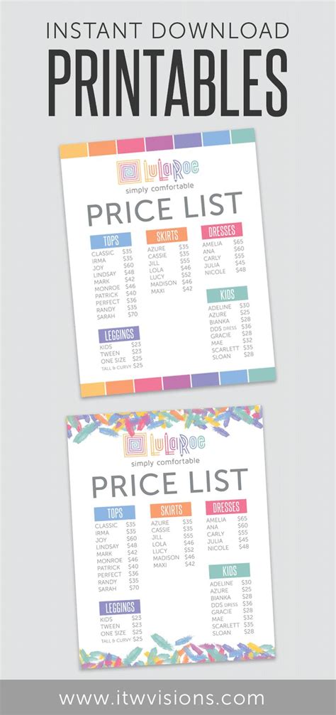 Lularoe business instant download printable price list ...