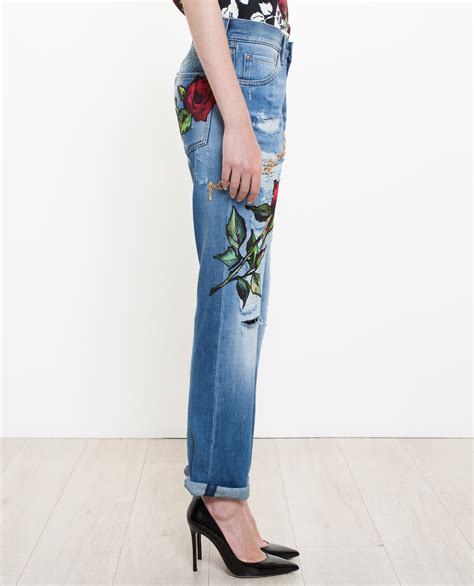 Lyst   Dolce & Gabbana Roses Embroidered Jeans in Blue