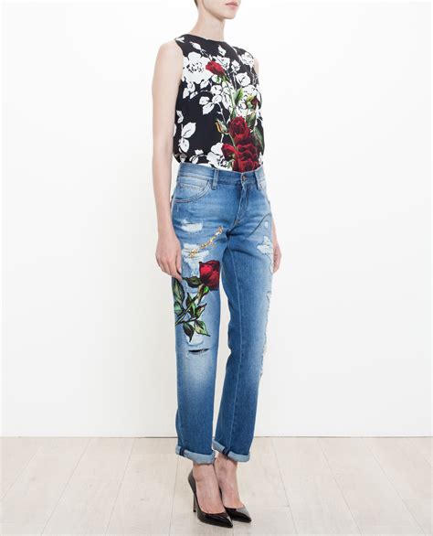 Lyst   Dolce & Gabbana Roses Embroidered Jeans in Blue