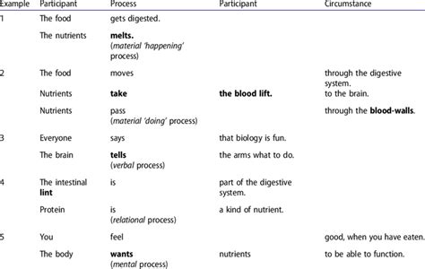 Main linguistic functions, with examples of process types ...