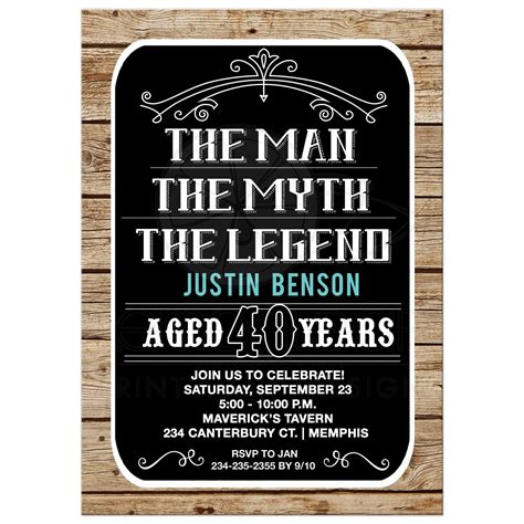 Man, Myth, Legend 40th Birthday Invitation / 40 Year Old ...