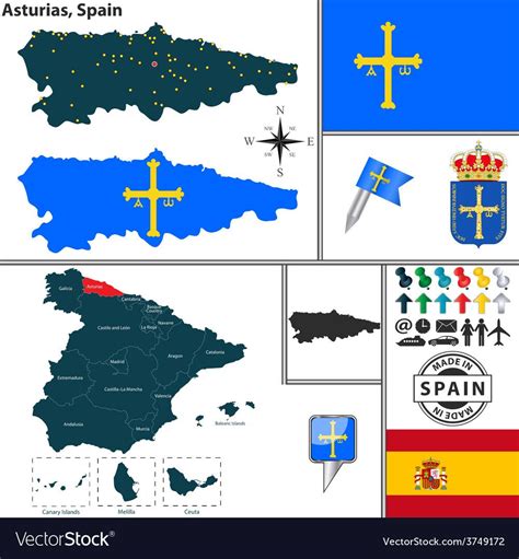 Map of Asturias vector image. | Asturias, Vector images, Map