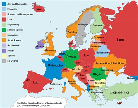 Map of first higher education degrees of European country ...