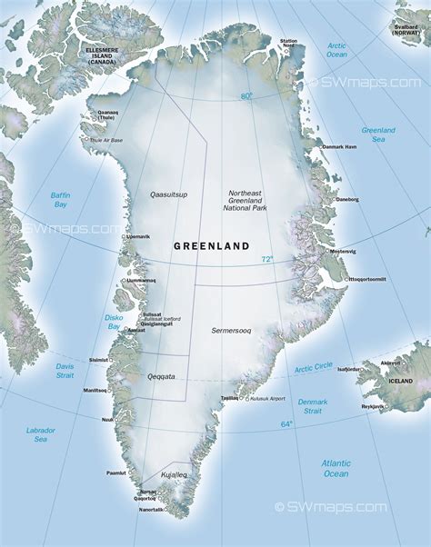 Map of Greenland   SWmaps.com