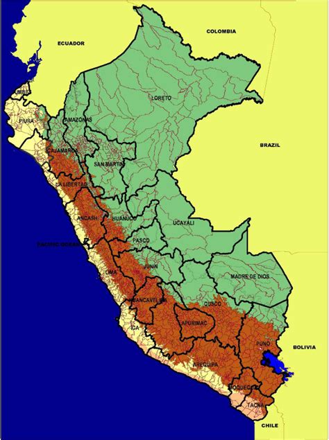 Map of Perú with political boundaries of 195 provinces and 25 regions ...