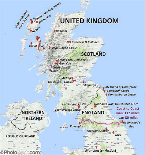 Map of sights in northern England & Scotland, UK. 2017 ...