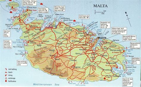 Map over Malta and Comino, big map with interesting places ...