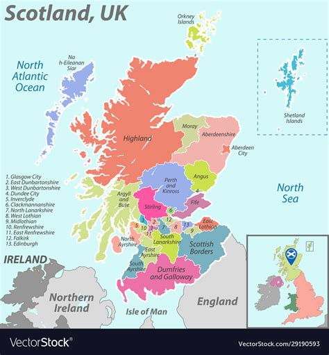 Map scotland with districts Royalty Free Vector Image