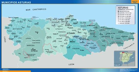 Mapa Asturias por municipios para pared | Mapas Cantabria y Santander ...