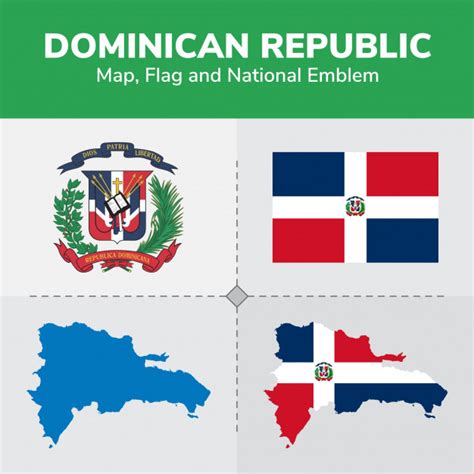 Mapa da república dominicana, bandeira e emblema nacional ...