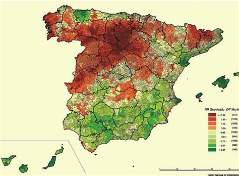 Mapa de España de la incidencia del cáncer de estómago ...