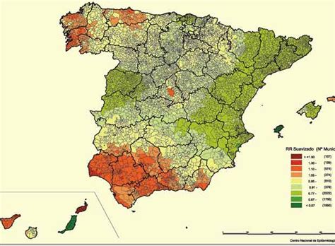Mapa de España de la incidencia del cáncer de tejido ...