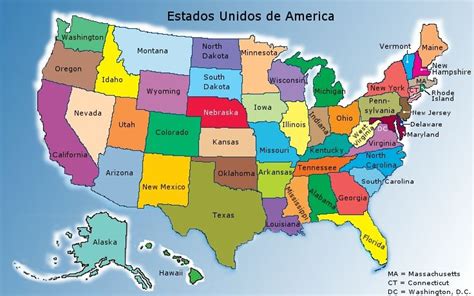 Mapa De Estados Unidos En Espanol | dividido en estados y ...