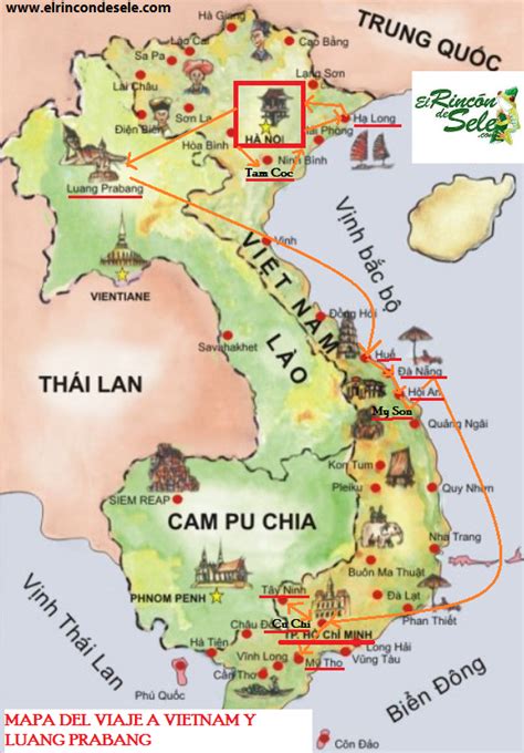 Mapa de la ruta del viaje a Vietnam y Luang Prabang ...