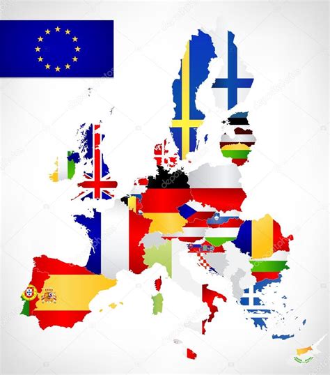 Mapa de la Unión Europea con las banderas — Vector de ...