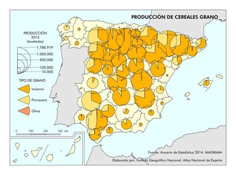 Mapa de producción de cereales grano. 2013. España. en ...