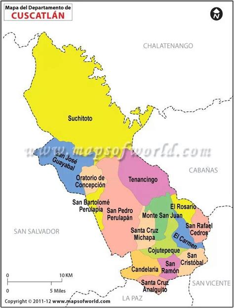 Mapa del departamento Cuscatlán. Cabecera: Cojutepeque ...