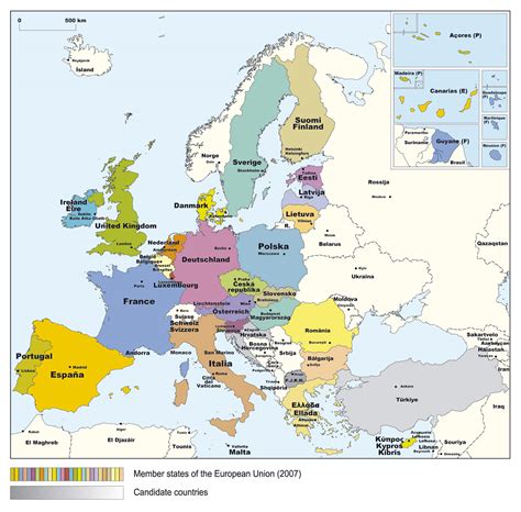 Mapa detallado de los Estados miembros de la Unión Europea ...