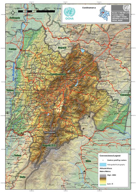Mapa físico de Cundinamarca Tamaño completo | Gifex