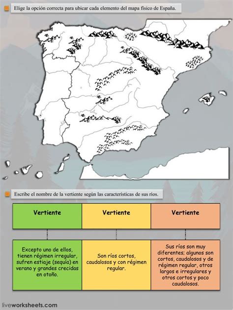 Mapa físico de España ficha interactiva y descargable ...
