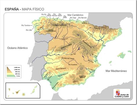 Mapa físico de España Mapa de relieve de España. JCyL ...