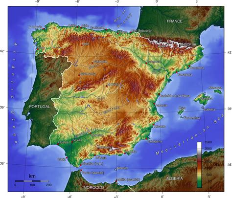 Mapa físico de España   Tamaño completo | Gifex