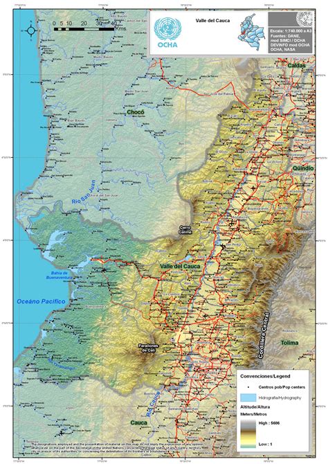 Mapa físico del Valle del Cauca   Tamaño completo