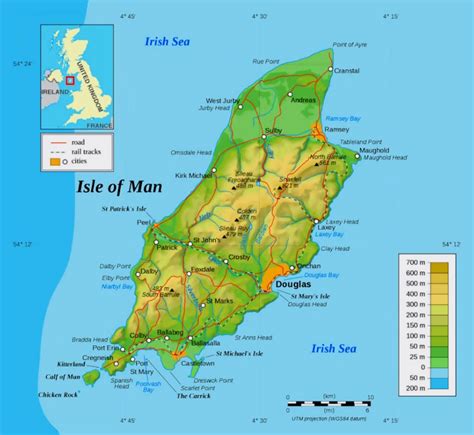 Mapa físico grande de la Isla de Man | Isla de Man ...