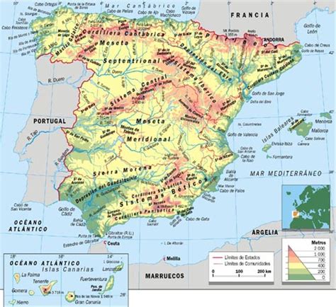 Mapa geografía escolar – mapa físico de España