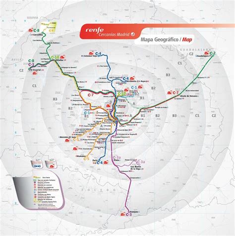 Mapa Geográfico de la red de cercanías de Madrid... | Mapas, Transporte ...