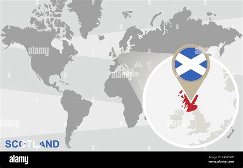 Mapa mundial con magnificados en Escocia. Escocia bandera ...