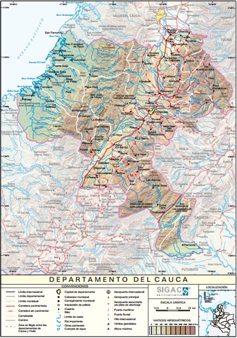 Mapa para imprimir de Cauca Mapa físico de Cauca  Colombia . IGAC ...