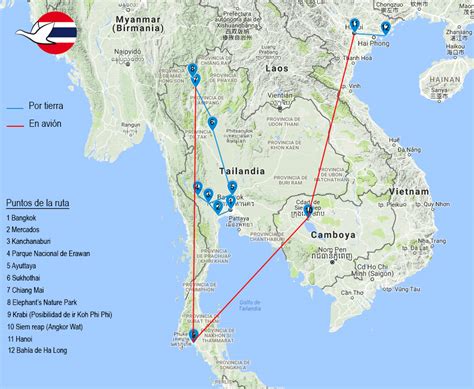 mapa ruta de 18 dias por tailandia camboya y vietnam ...