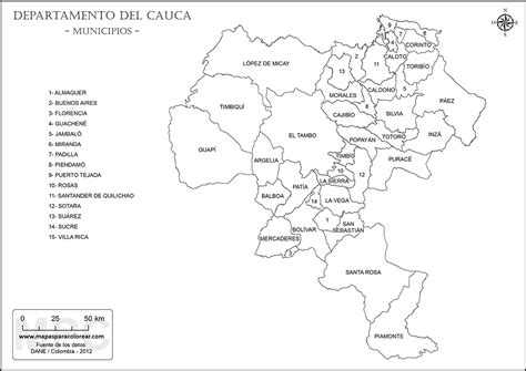 Mapas del departamento del Cauca para colorear