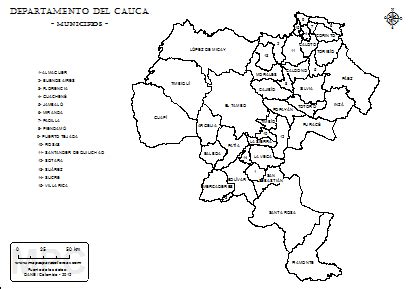Mapas del departamento del Cauca para colorear