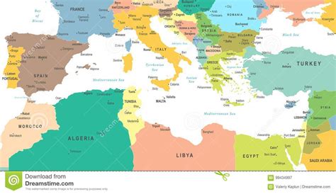 Mappa Del Mar Mediterraneo   Illustrazione Di Vettore ...
