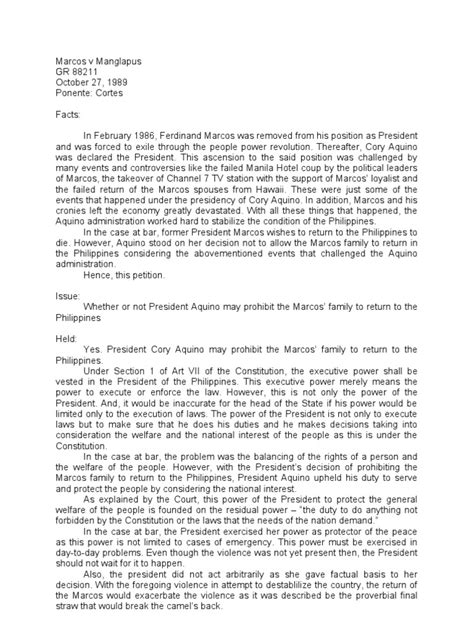 Marcos v Manglapus | President Of The Philippines ...