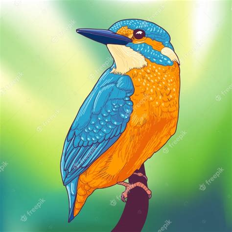 Martín pescador colorido pájaro en una rama | Vector Premium
