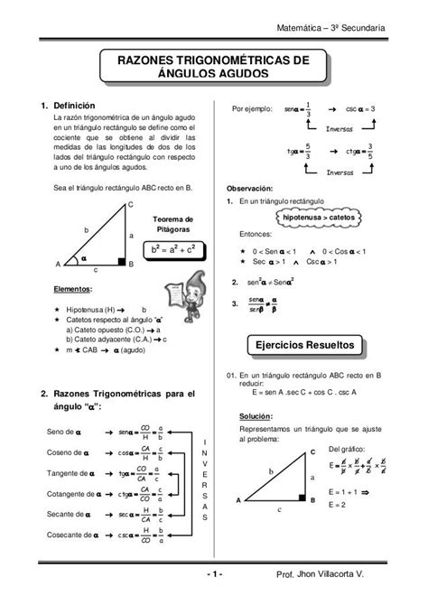 Matemática – 3º Secundaria RAZONES TRIGONOMÉTRICAS DE ...