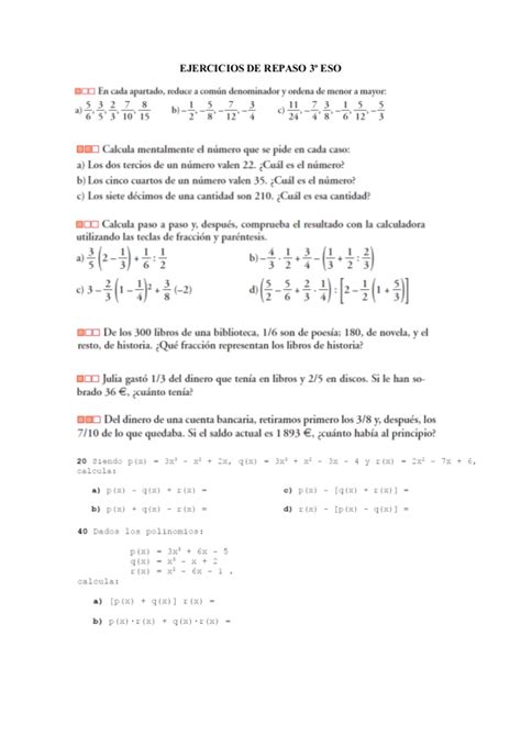 Matemáticas: Ejercicios de repaso 3º ESO