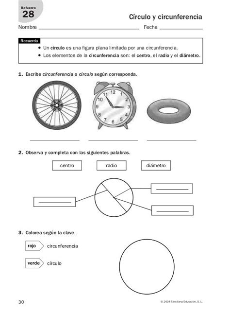 Matematicas refuerzo y ampliacion Santillana | Circulo y circunferencia ...
