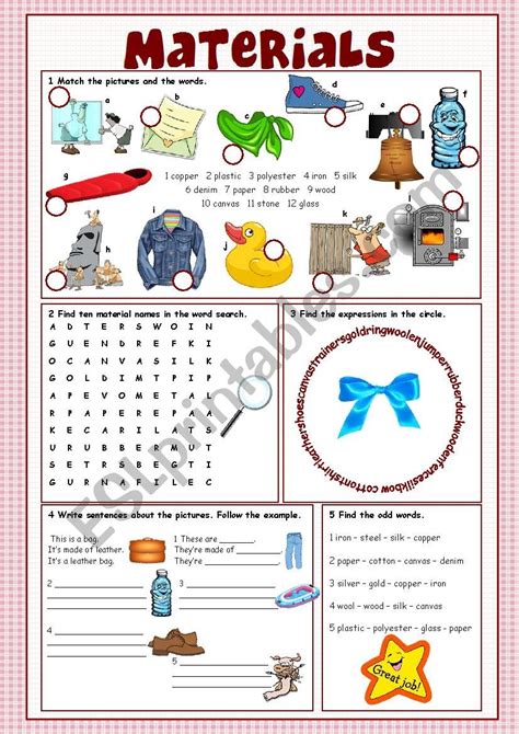 Materials Vocabulary Exercises   ESL worksheet by ...