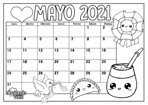 Mayo 2021 para imprimir y colorear  Calendario   Dibujando ...