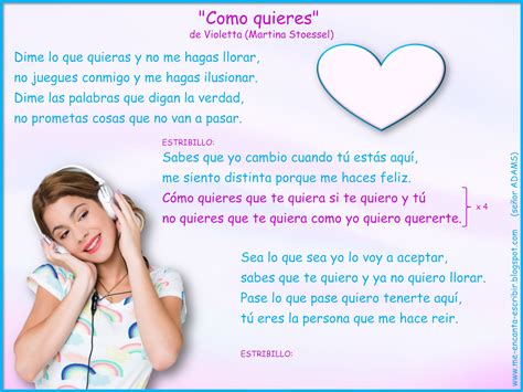 Me encanta escribir en español: canción, amor, como quieres, Violetta ...