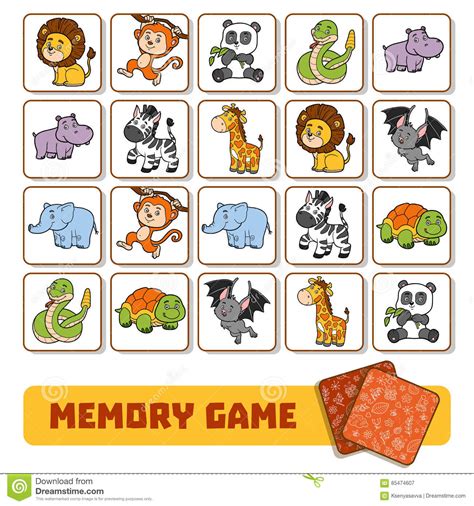 Memory Game For Children, Cards With Zoo Animals Stock Vector ...