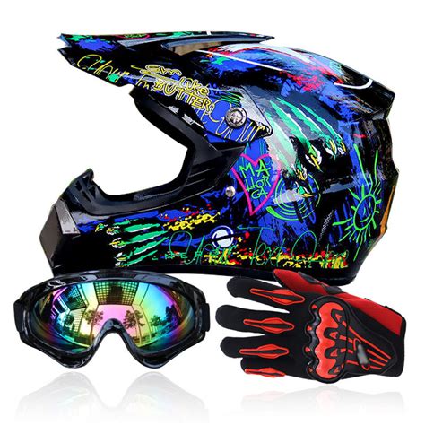 Men Helmet + Goggles + Gloves Racing Helmet Dirt Bike ATV ...