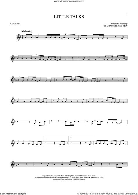 Men   Little Talks sheet music for clarinet solo [PDF]