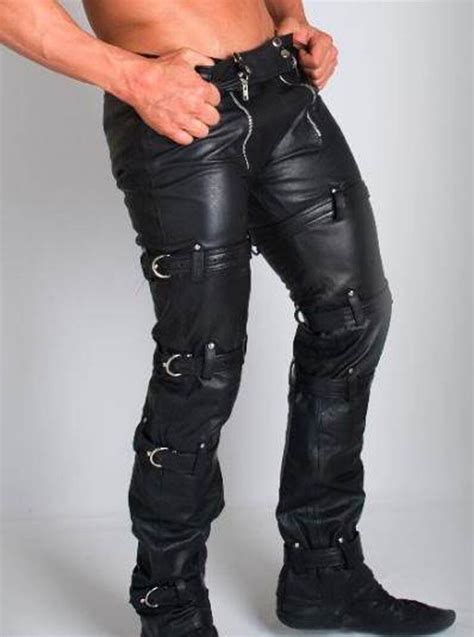 Men s Real Cowhide Leather Carpenter Pants Gay Trousers ...