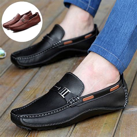 Men Shoes Genuine Leather Loafers Slip On Fashion Casual ...